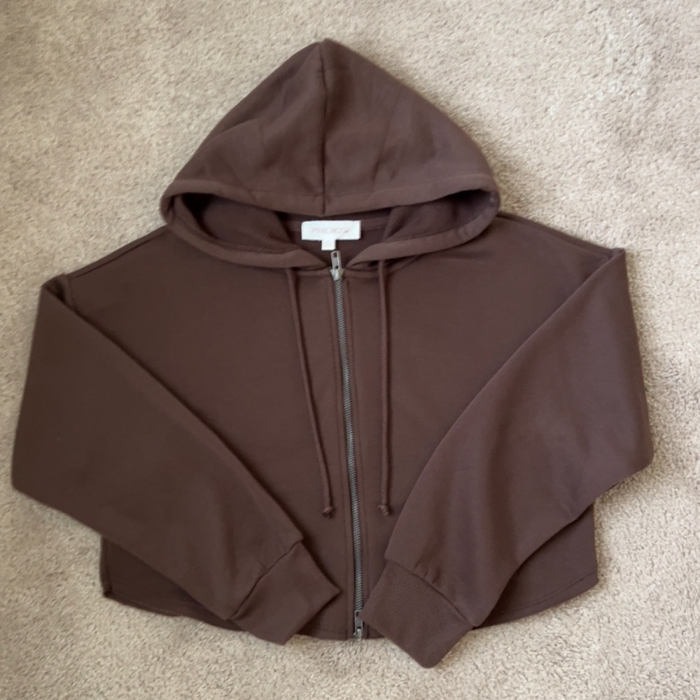 Pink Rose Chocolate Brown Comfy Cropped Hoodie Size M